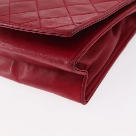 CHANEL Matelasse Chain Shoulder Bag Lamb Skin Red Gold CC Auth 156350 - Picture 3 of 16